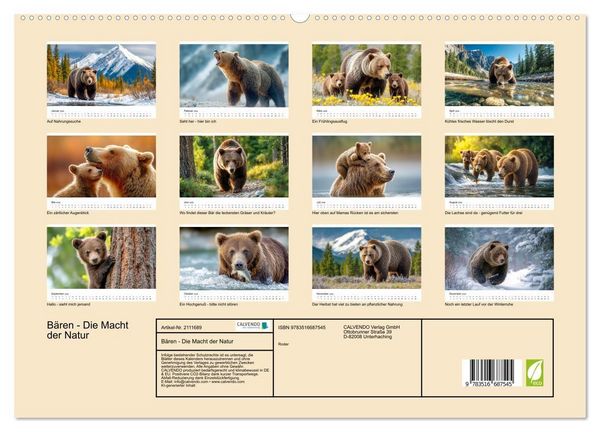 Produktbild: B&auml;ren - Die Macht der Natur (hochwertiger Premium Wandkalender 2026 DIN A2 quer), Kunstdruck in Hochglanz