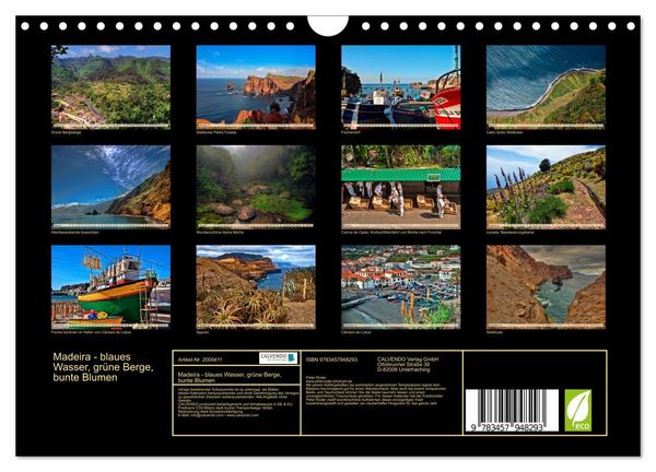 Produktbild: Madeira - blaues Wasser, gr&uuml;ne Berge, bunte Blumen (Wandkalender 2026 DIN A4 quer), CALVENDO Monatskalender