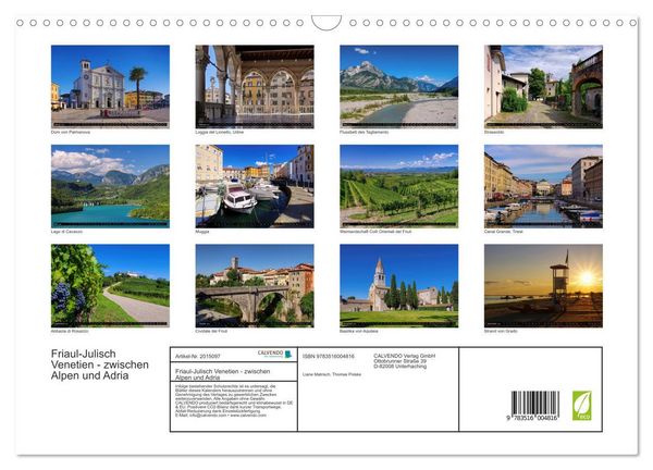 Produktbild: Friaul-Julisch Venetien - zwischen Alpen und Adria (Wandkalender 2026 DIN A3 quer), CALVENDO Monatskalender
