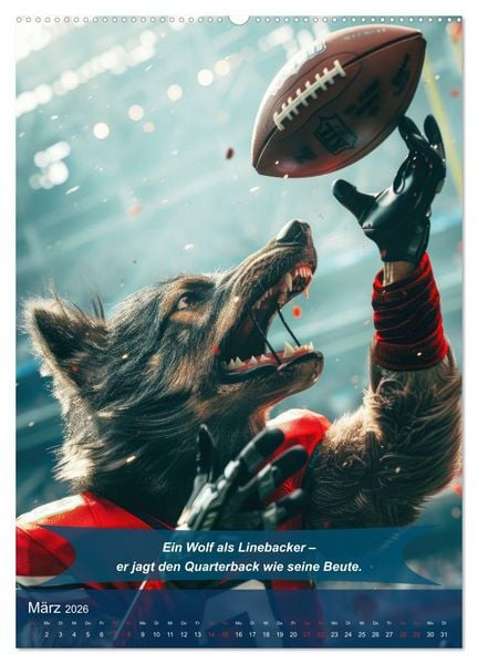 Produktbild: American Football mit tierischem Humor (hochwertiger Premium Wandkalender 2026 DIN A2 hoch), Kunstdruck in Hochglanz
