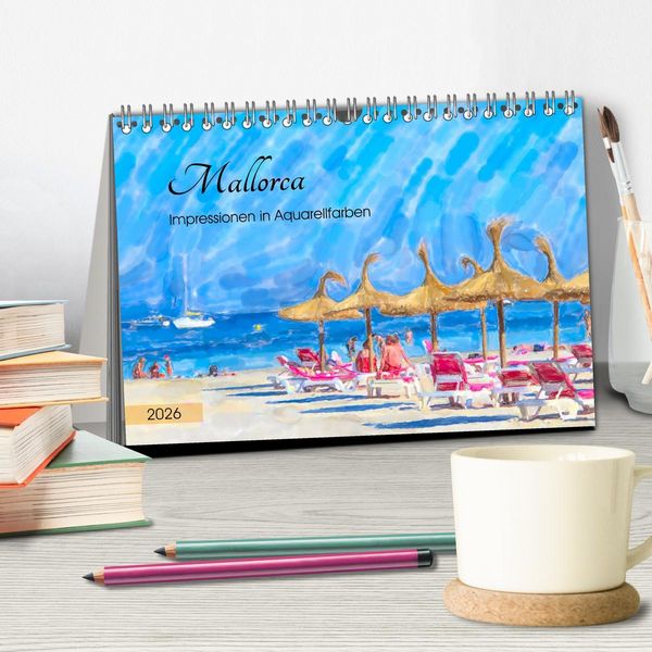 Produktbild: Mallorca - Impressionen in Aquarellfarben (Tischkalender 2026 DIN A5 quer), CALVENDO Monatskalender