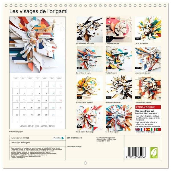 Produktbild: Les visages de l'origami (Calendrier mural carr&eacute; 2026 30x30 cm) Calendrier double avec une page pour vos prises de notes