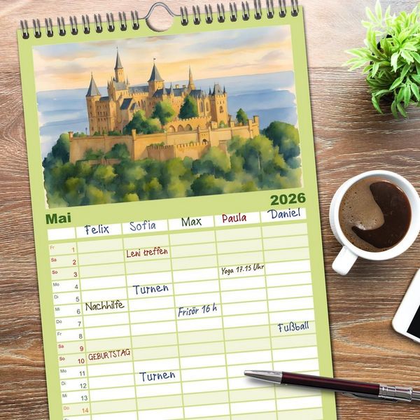 Produktbild: Familienplaner 2026 - Deutsche Schl&ouml;sser und Burgen mit 5 Spalten (Wandkalender, 21 x 45 cm) CALVENDO