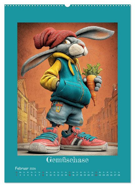 Produktbild: Urban Rabbits. Coole Stadthasen mit Charakter (hochwertiger Premium Wandkalender 2026 DIN A2 hoch), Kunstdruck in Hochglanz