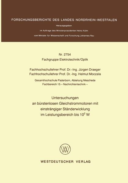 Produktbild: Untersuchungen an b&uuml;rstenlosen Gleichstrommotoren mit einstr&auml;ngiger St&auml;nderwicklung im Leistungsbereich bis 102 W