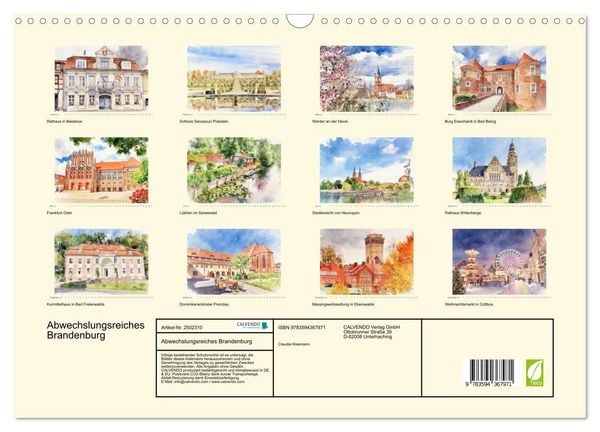 Produktbild: Abwechslungsreiches Brandenburg (Wandkalender 2027 DIN A3 quer), CALVENDO Monatskalender