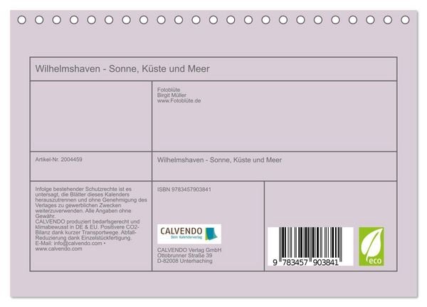 Produktbild: Wilhelmshaven - Sonne, K&uuml;ste und Meer (Tischkalender 2026 DIN A5 quer), CALVENDO Monatskalender