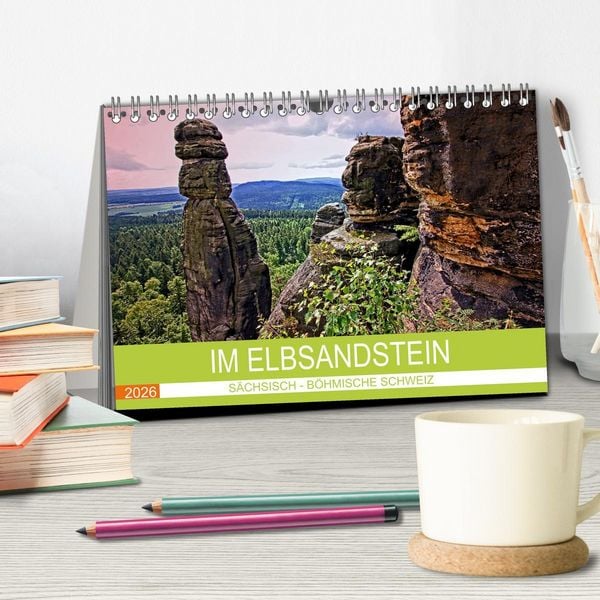 Produktbild: Im Elbsandstein - S&auml;chsisch-b&ouml;hmische Schweiz (Tischkalender 2026 DIN A5 quer), CALVENDO Monatskalender