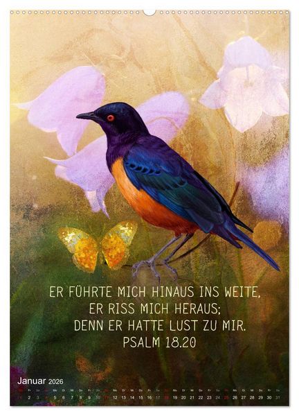 Produktbild: Bibelworte f&uuml;r Vogelfreunde (Wandkalender 2026 DIN A2 hoch), CALVENDO Monatskalender