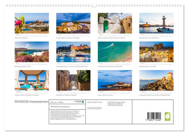 Produktbild: RHODOS Impressionen (hochwertiger Premium Wandkalender 2026 DIN A2 quer), Kunstdruck in Hochglanz