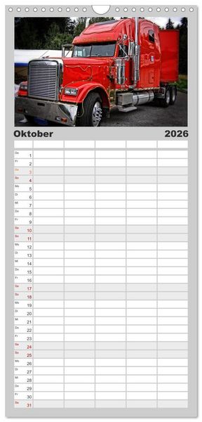Produktbild: Familienplaner 2026 - Langhauber. Coole Trucks in den USA mit 5 Spalten (Wandkalender, 21 x 45 cm) CALVENDO