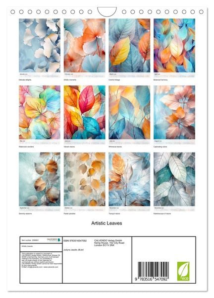 Produktbild: Artistic Leaves (Wall Calendar 2026 DIN A4 portrait), CALVENDO 12 Month Wall Calendar