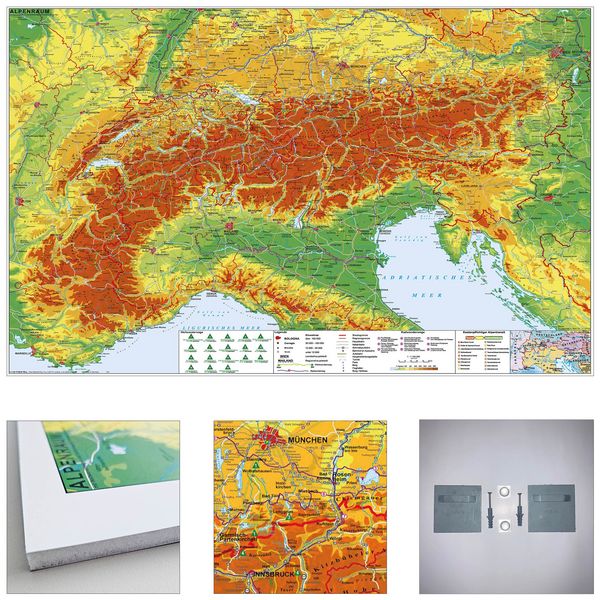 Produktbild: Alpenraum mit Weitwander- und Radfernwegen zum Pinnen auf EasyPrint - Platte mit Wandhalterung