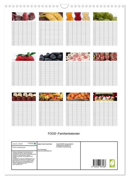 Produktbild: FOOD -Familienkalender (Wandkalender 2026 DIN A3 hoch), CALVENDO Monatskalender