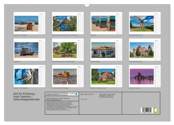 Produktbild: Zeit f&uuml;r Erholung - Insel Usedom / Geburtstagskalender (Wandkalender 2026 DIN A2 quer), CALVENDO Monatskalender