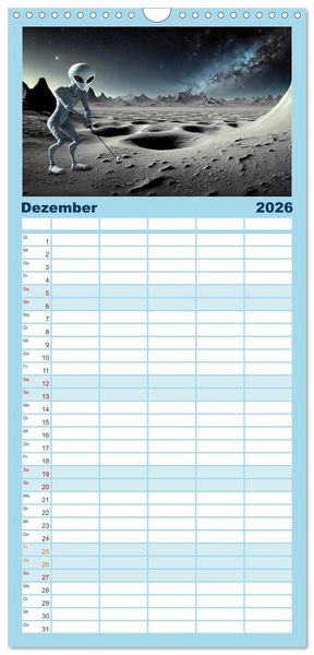 Produktbild: Familienplaner 2026 - Aliens auf Tour mit 5 Spalten (Wandkalender, 21 x 45 cm) CALVENDO
