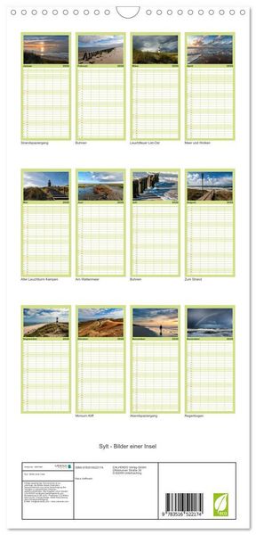 Produktbild: Familienplaner 2026 - Sylt - Bilder einer Insel mit 5 Spalten (Wandkalender, 21 x 45 cm) CALVENDO