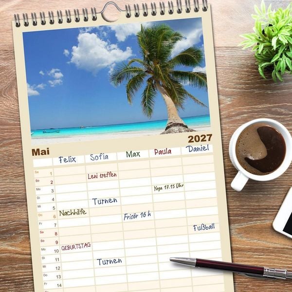 Produktbild: Familienplaner 2027 - Die sch&ouml;nsten Str&auml;nde Karibik mit 5 Spalten (Wandkalender, 21 x 45 cm) CALVENDO