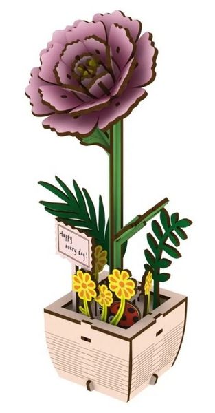 Produktbild: FiguredArt AL104 - Pfingstrose, 3D Puzzle, Holz, 83 Teile, H&ouml;he: 18,9 cm