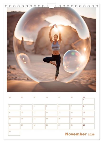 Produktbild: Yoga-Globetrotter: KI-Reisen in Seifenblasen. Ein Jahr der Harmonie an den sch&ouml;nsten Orten der Welt (Wandkalender 2026 DIN A4 hoch), CALVENDO Monatskalender