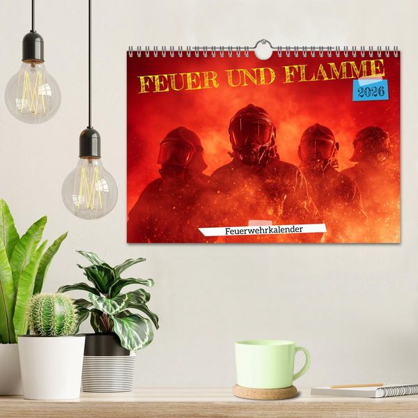 Produktbild: Feuer und Flamme - Feuerwehrkalender (Wandkalender 2026 DIN A4 quer), CALVENDO Monatskalender