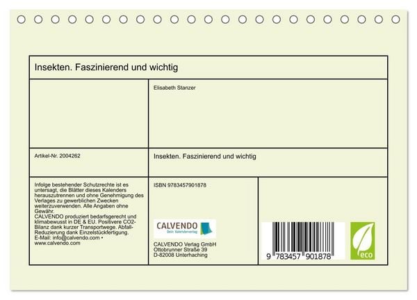 Produktbild: Insekten. Faszinierend und wichtig (Tischkalender 2026 DIN A5 quer), CALVENDO Monatskalender