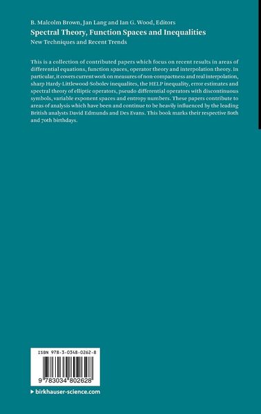 Produktbild: Spectral Theory, Function Spaces and Inequalities
