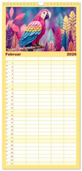 Produktbild: Familienplaner 2026 - Origami Zoo - Bunter Tierkalender f&uuml;r Kinder und Familien mit 5 Spalten (Wandkalender, 21 x 45 cm) CALVENDO