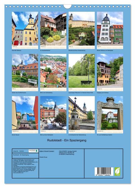 Produktbild: Rudolstadt - Ein Spaziergang (Wandkalender 2026 DIN A3 hoch), CALVENDO Monatskalender