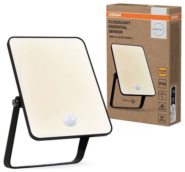 Produktbild: OSRAM HOMELIGHTING Floodlight Essential Sensor 20W 3000K 4099854430053 LED-Au&szlig;enstrahler mit Bewegungsmelder 20 W Leuchtfarben: Warmwei&szlig;