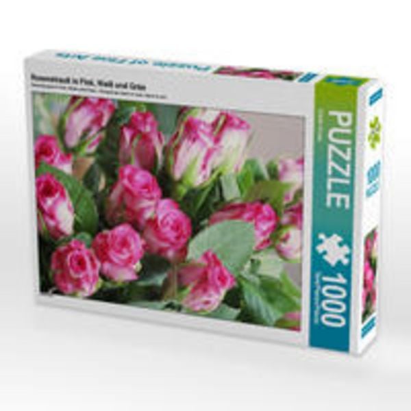 CALVENDO Puzzle Rosenstrauß in Pink, Weiß und Grün | 1000 Teile Lege-Größe 64x48cm Foto-Puzzle für glückliche Stunden