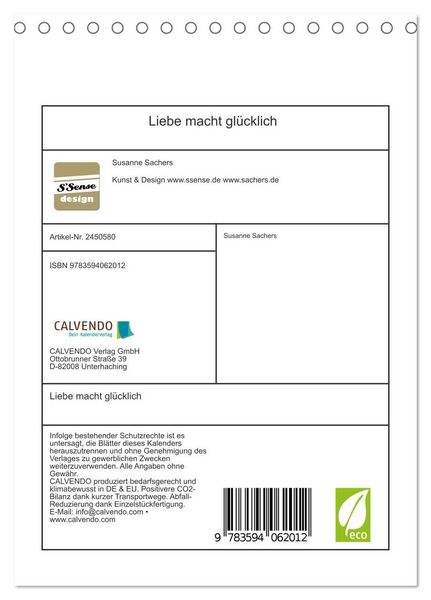 Produktbild: Liebe macht gl&uuml;cklich (Tischkalender 2027 DIN A5 hoch), CALVENDO Monatskalender