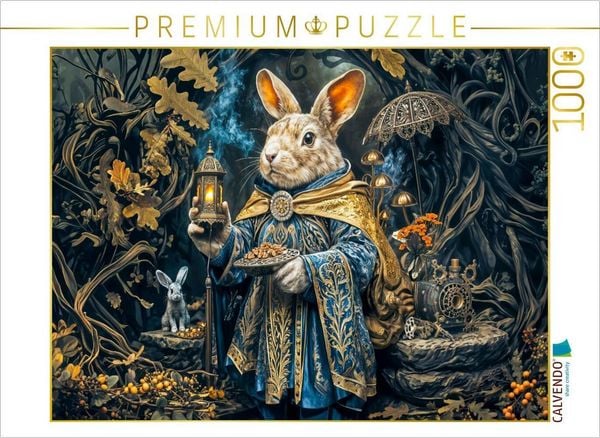 CALVENDO Puzzle Steampunk Hase im Wurzelhaus mit Laterne Fantasy | 1000 Teile Lege-Größe 64x48cm Foto-Puzzle für glückliche Stunden