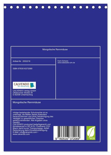 Produktbild: Mongolische Rennm&auml;use (Tischkalender 2026 DIN A5 hoch), CALVENDO Monatskalender
