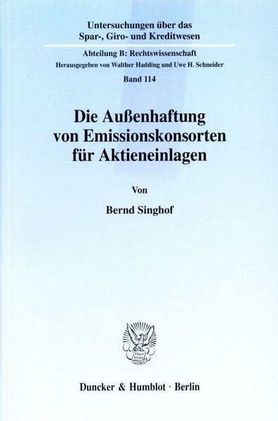 Produktbild: Die Au&szlig;enhaftung von Emissionskonsorten f&uuml;r Aktieneinlagen.