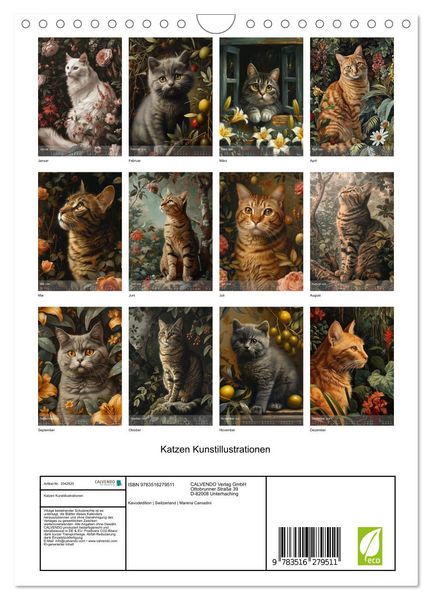 Produktbild: Katzen Kunstillustrationen (Wandkalender 2026 DIN A4 hoch), CALVENDO Monatskalender