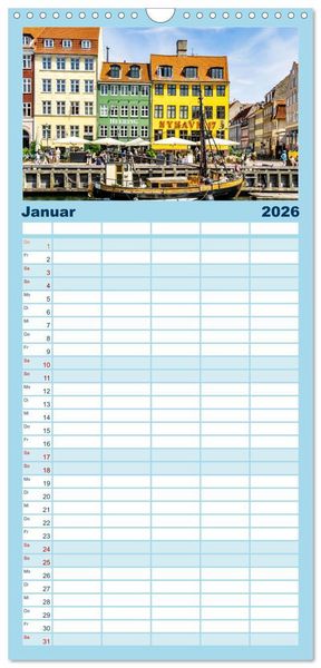 Produktbild: Familienplaner 2026 - Kopenhagen - Die wundervolle Hafenstadt mit 5 Spalten (Wandkalender, 21 x 45 cm) CALVENDO