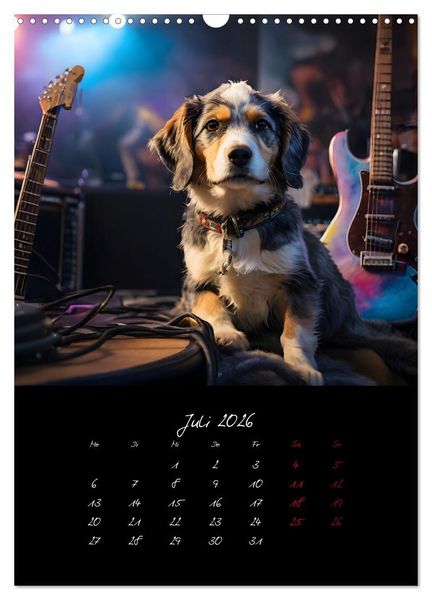Produktbild: Gitarren und Hunde mit Herz (Wandkalender 2026 DIN A3 hoch), CALVENDO Monatskalender