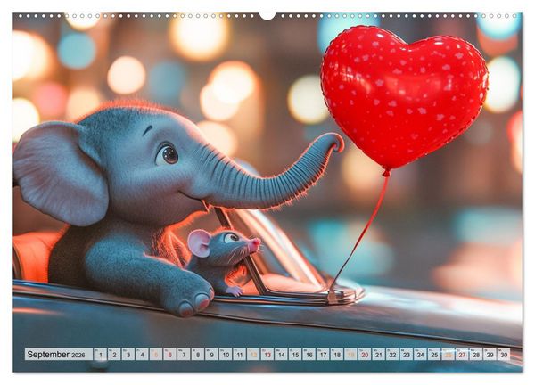 Produktbild: Der rote Luftballon - Elefant und Maus zeigen Dir das Jahr (hochwertiger Premium Wandkalender 2026 DIN A2 quer), Kunstdruck in Hochglanz