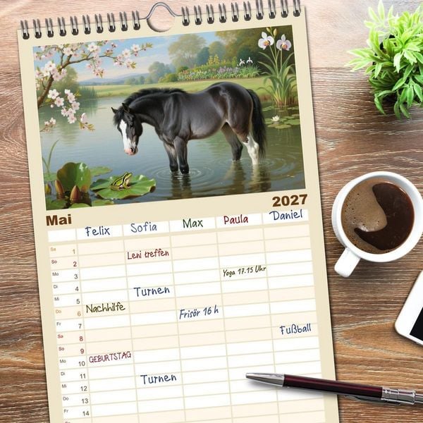 Produktbild: Familienplaner 2027 - Pferdegem&auml;lde, inspiriert von den Alten Meistern mit 5 Spalten (Wandkalender, 21 x 45 cm) CALVENDO