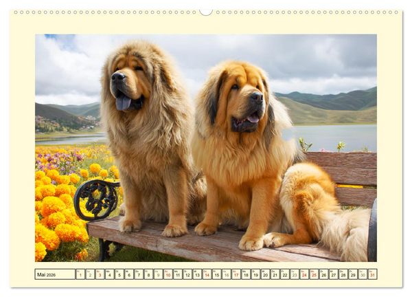 Produktbild: Tibet Mastiffs. Stolze Seelen im Wind der Berge (hochwertiger Premium Wandkalender 2026 DIN A2 quer), Kunstdruck in Hochglanz