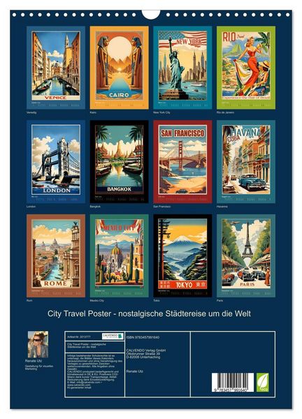 Produktbild: City Travel Poster - nostalgische St&auml;dtereise um die Welt (Wandkalender 2026 DIN A3 hoch), CALVENDO Monatskalender