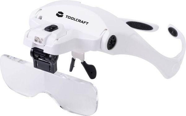 Produktbild: TOOLCRAFT 2469761 Lupenbrille mit LED-Beleuchtung Vergr&ouml;&szlig;erungsfaktor: 3.5 x, 2.5 x, 2.0 x, 1.5 x, 1.0 x Linsengr&ouml;&szlig;e: (L x B) 95 mm x 34 mm