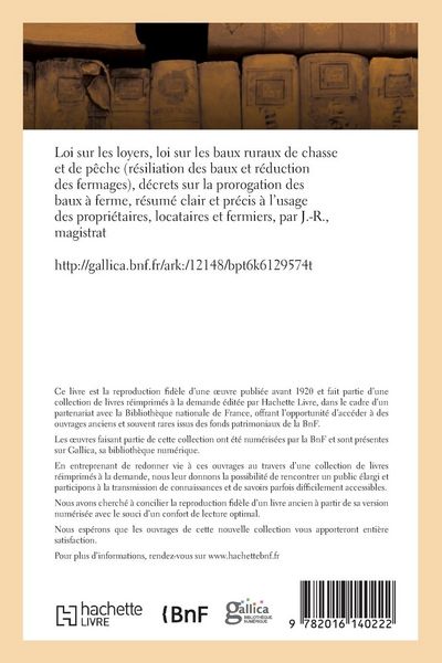 Produktbild: Loi sur les loyers, loi sur les baux ruraux de chasse et de p&ecirc;che r&eacute;siliation des baux