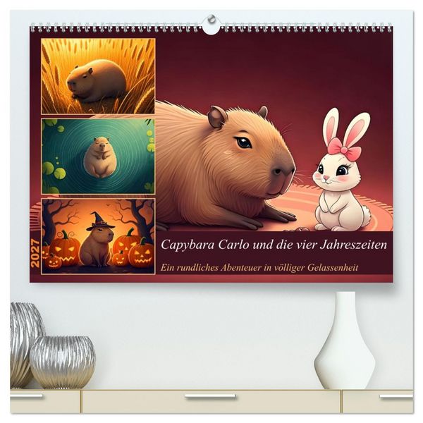 Produktbild: Capybara Carlo und die vier Jahreszeiten (hochwertiger Premium Wandkalender 2027 DIN A2 quer), Kunstdruck in Hochglanz