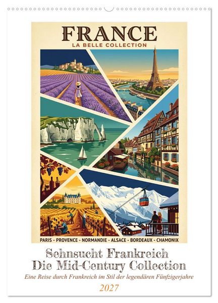 Produktbild: Sehnsucht Frankreich - Die Mid-Century Collection (Wandkalender 2027 DIN A2 hoch), CALVENDO Monatskalender