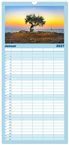 Produktbild: Familienplaner 2027 - MALLORCA, Meine Balearische Insel mit 5 Spalten (Wandkalender, 21 x 45 cm) CALVENDO