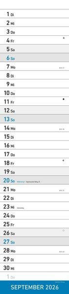 Produktbild: Streifenplaner XL BLAU 2026 - Streifenkalender 15x64 cm - Wandplaner - Küchenkalender - schmales Design - eine Spalte - Langplaner