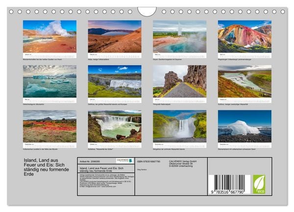 Produktbild: Island, Land aus Feuer und Eis: Sich st&auml;ndig neu formende Erde (Wandkalender 2026 DIN A4 quer), CALVENDO Monatskalender