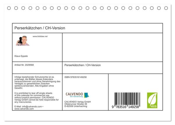 Produktbild: Perserk&auml;tzchen / CH-Version (Tischkalender 2026 DIN A5 quer), CALVENDO Monatskalender